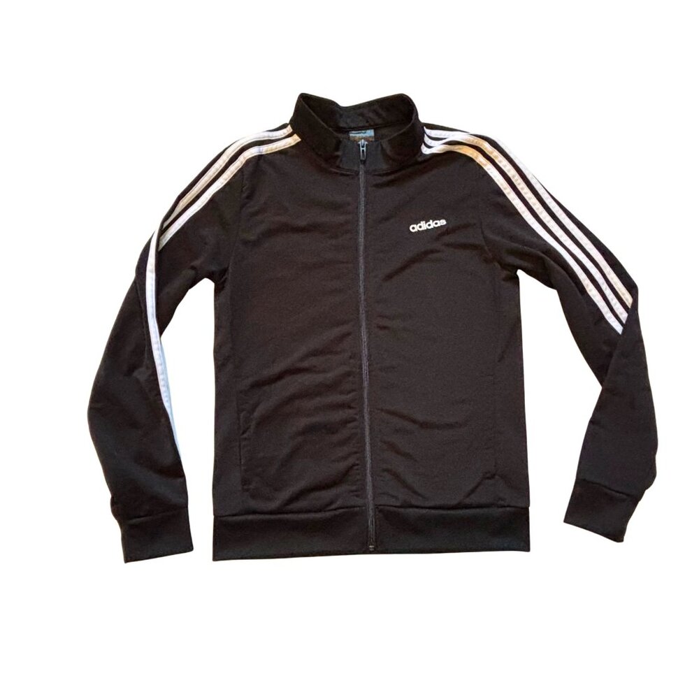 Adidas Track Jacket Men’s Small Black White 3 Stripes Full Zip Training Top